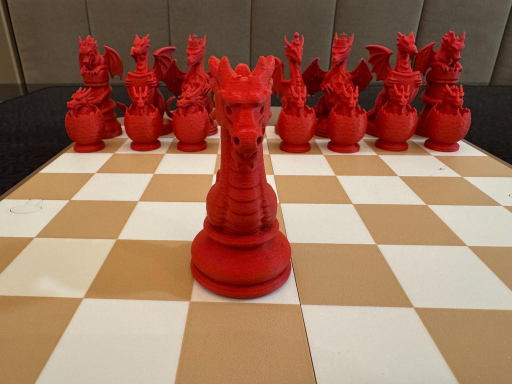 3D-Printed Dragon Chess Pieces – Custom Chess Set, Board Game Replacement