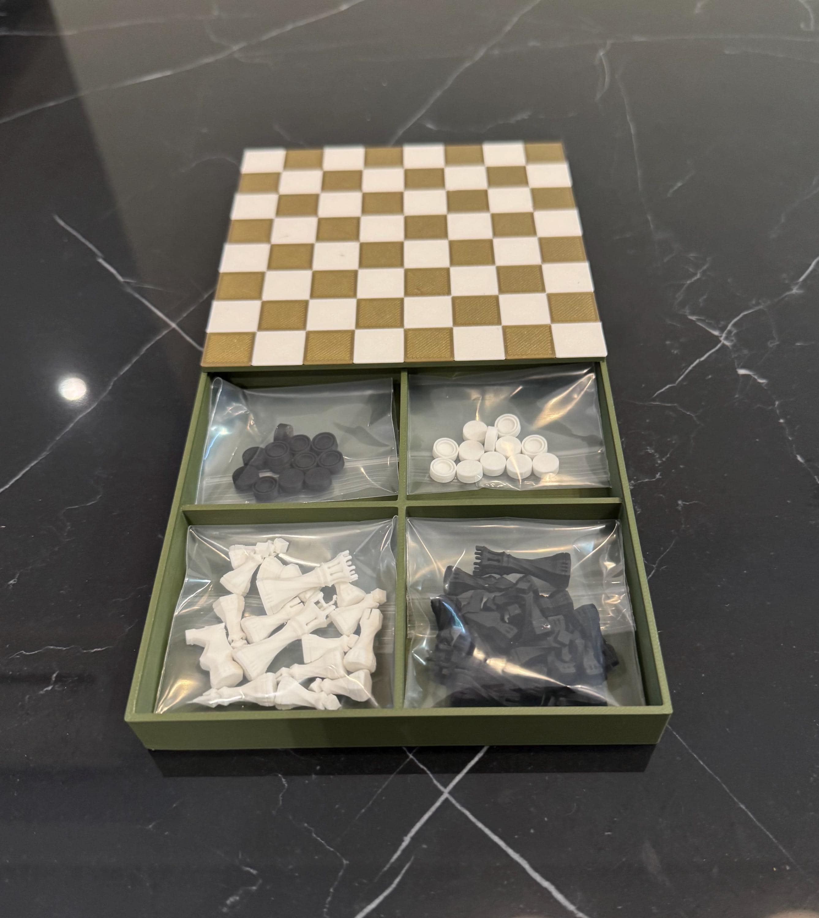 Compact Travel Chess and Checkers Set: 3D Printed Storage - Gift Ready