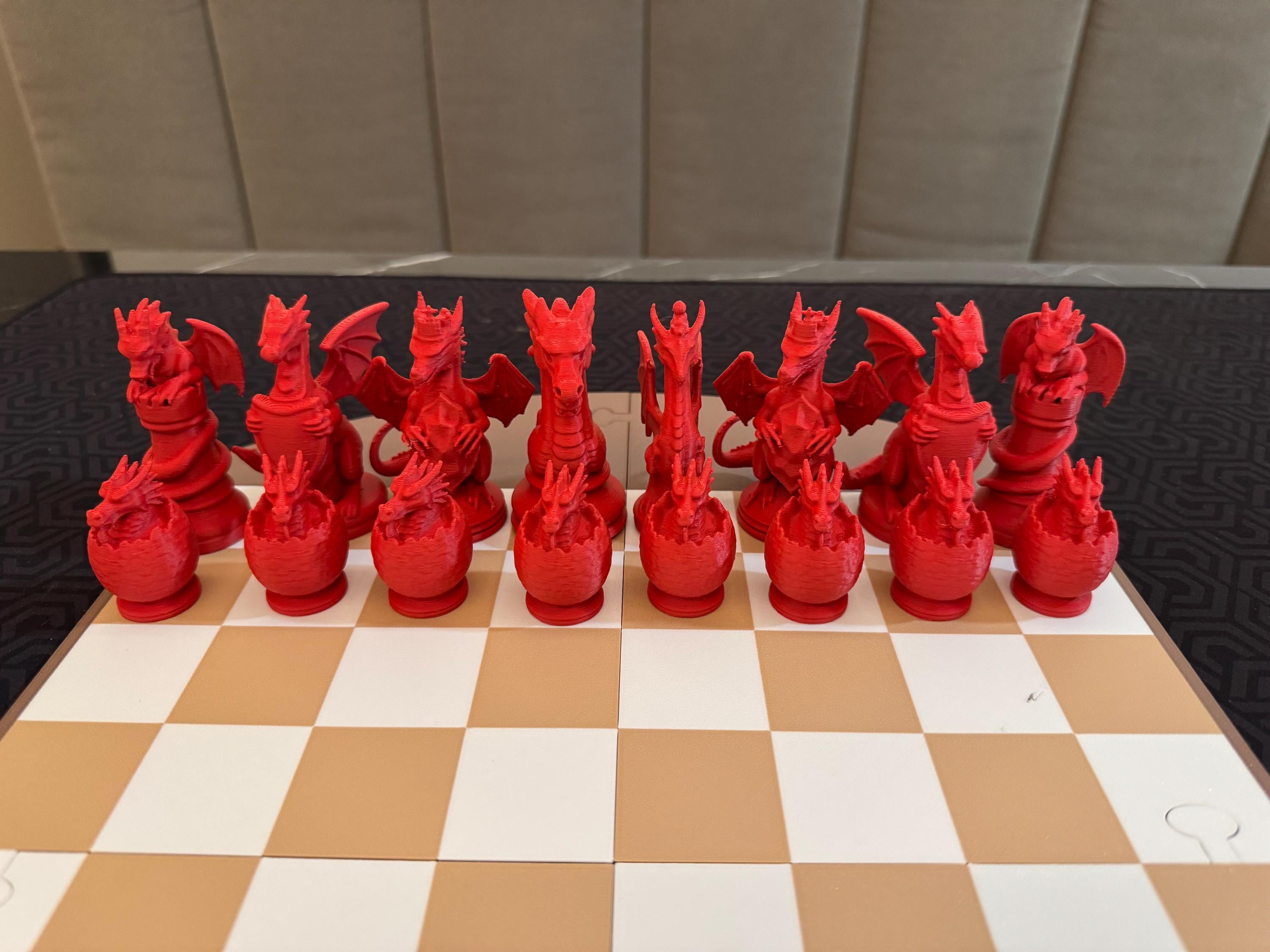 3D-Printed Dragon Chess Pieces – Custom Chess Set, Board Game Replacement