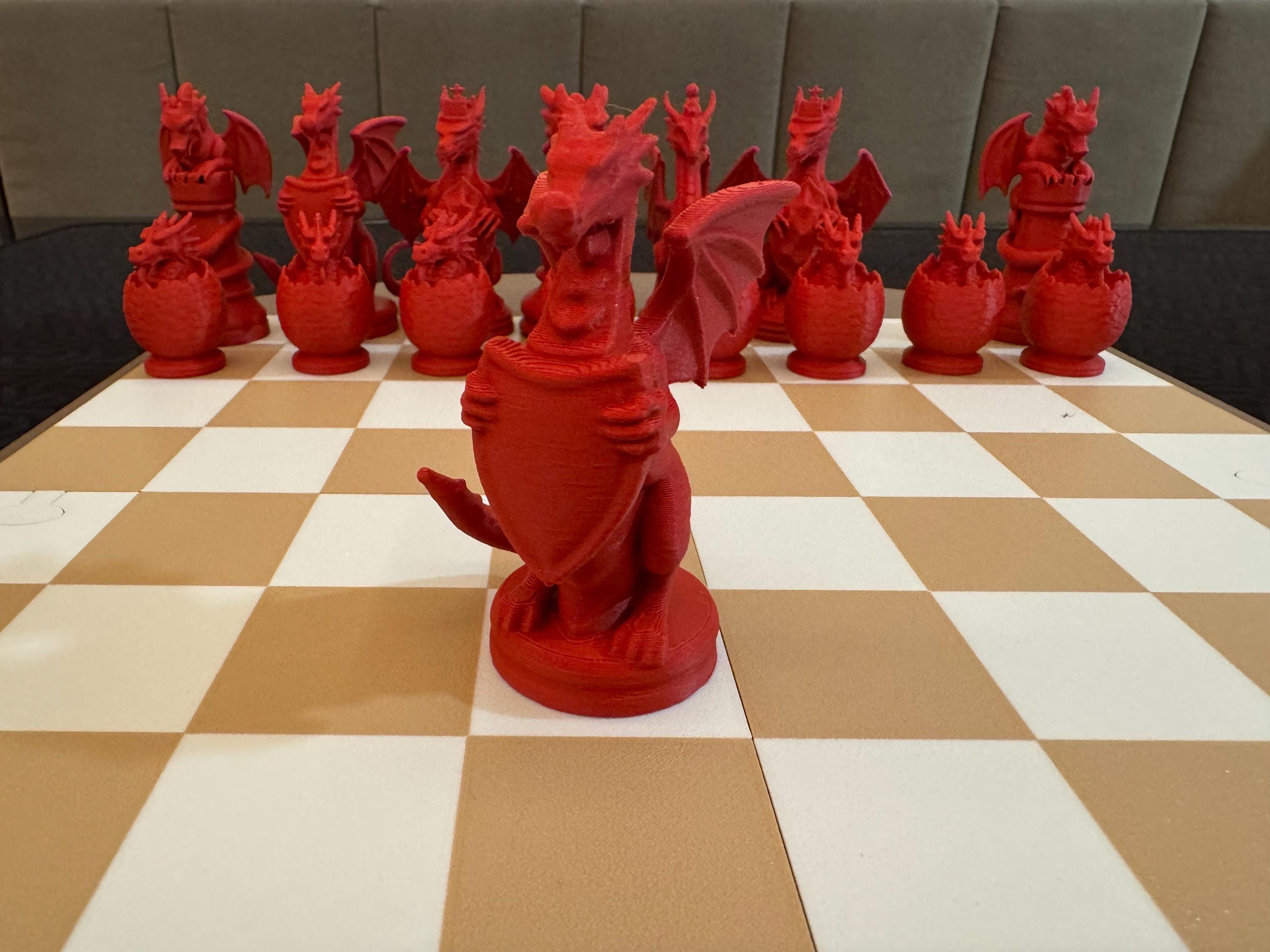 3D-Printed Dragon Chess Pieces – Custom Chess Set, Board Game Replacement