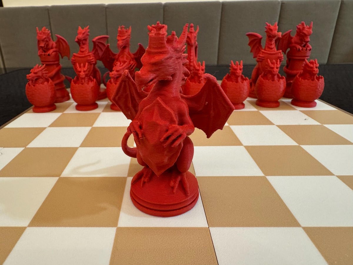 3D-Printed Dragon Chess Pieces – Custom Chess Set, Board Game Replacement
