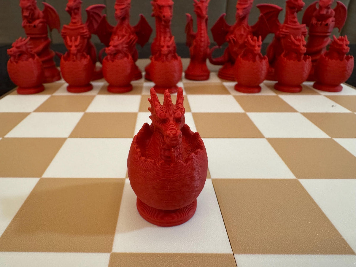 3D-Printed Dragon Chess Pieces – Custom Chess Set, Board Game Replacement