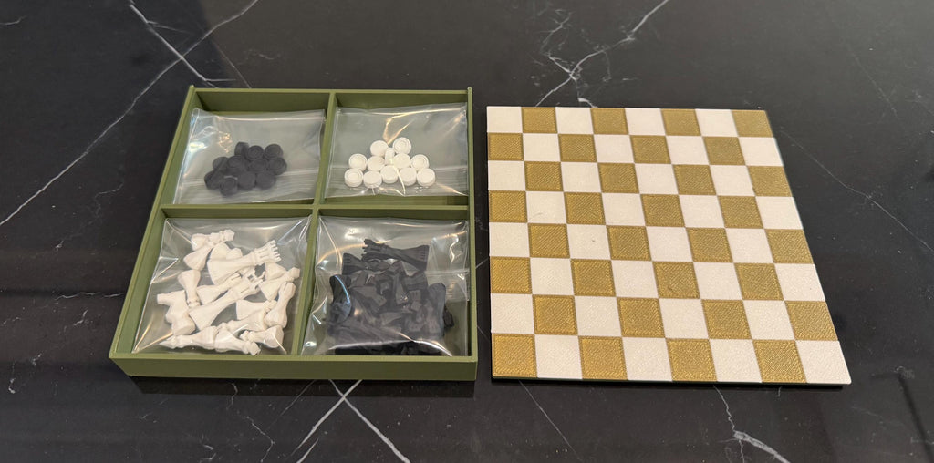 Compact Travel Chess and Checkers Set: 3D Printed Storage - Gift Ready