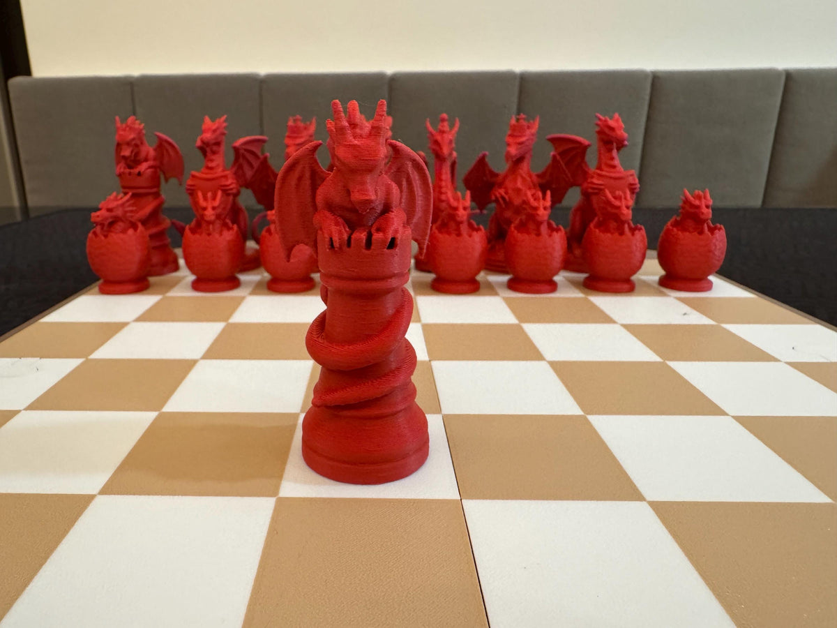 3D-Printed Dragon Chess Pieces – Custom Chess Set, Board Game Replacement