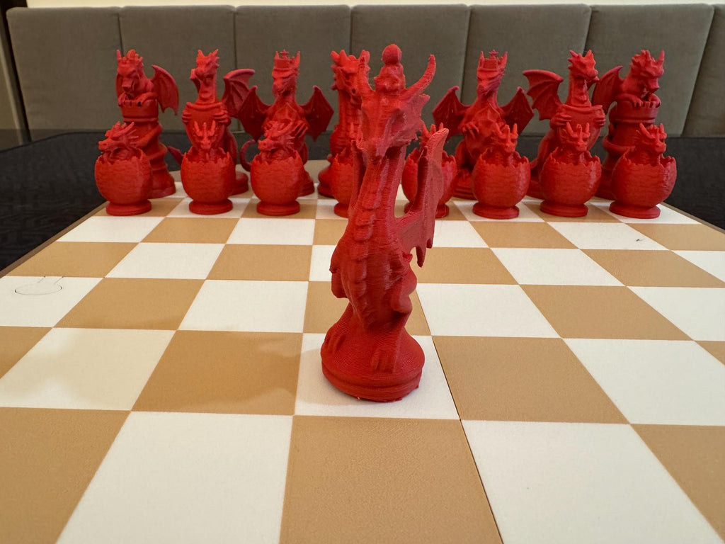 3D-Printed Dragon Chess Pieces – Custom Chess Set, Board Game Replacement
