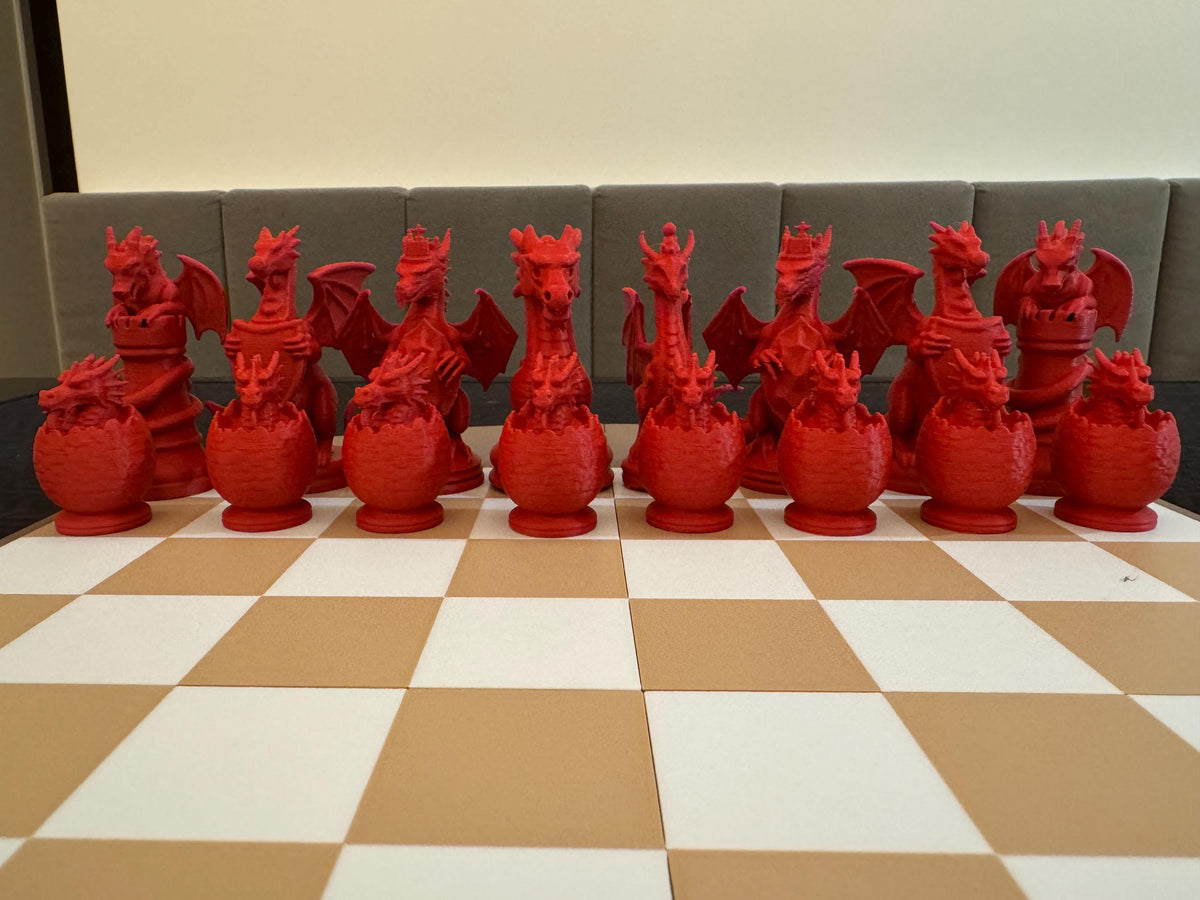 3D-Printed Dragon Chess Pieces – Custom Chess Set, Board Game Replacement